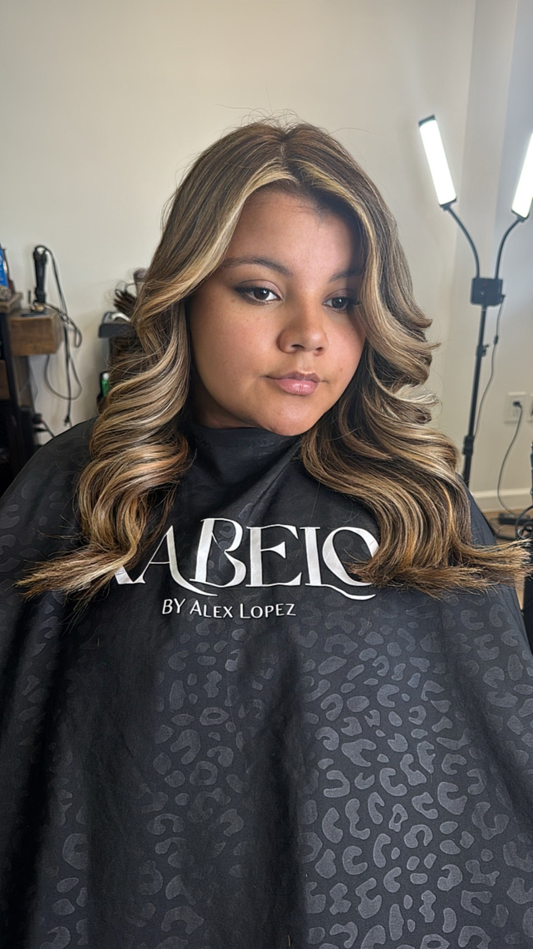 Caramel balayage with soft glam waves